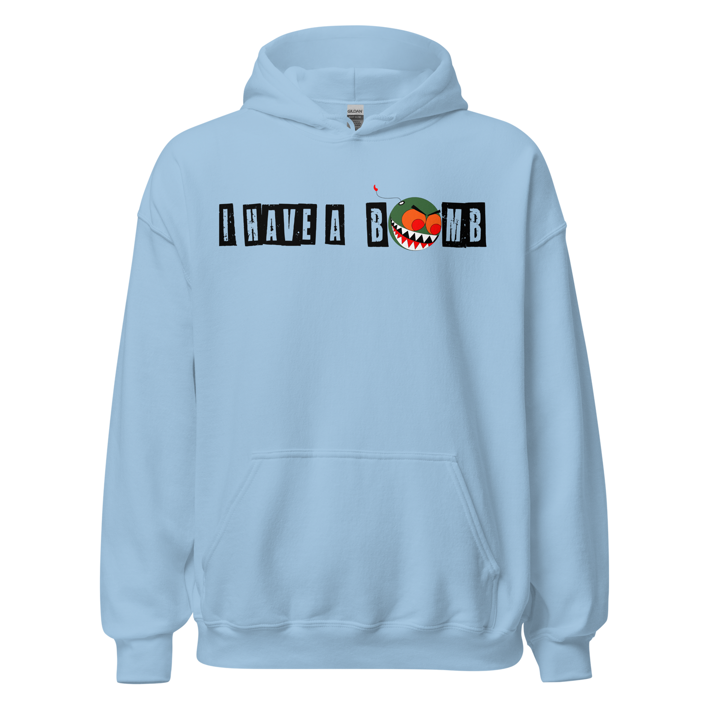 I HAVE A BOMB HOODIE BLACK TEXT (FRONT/BACK)