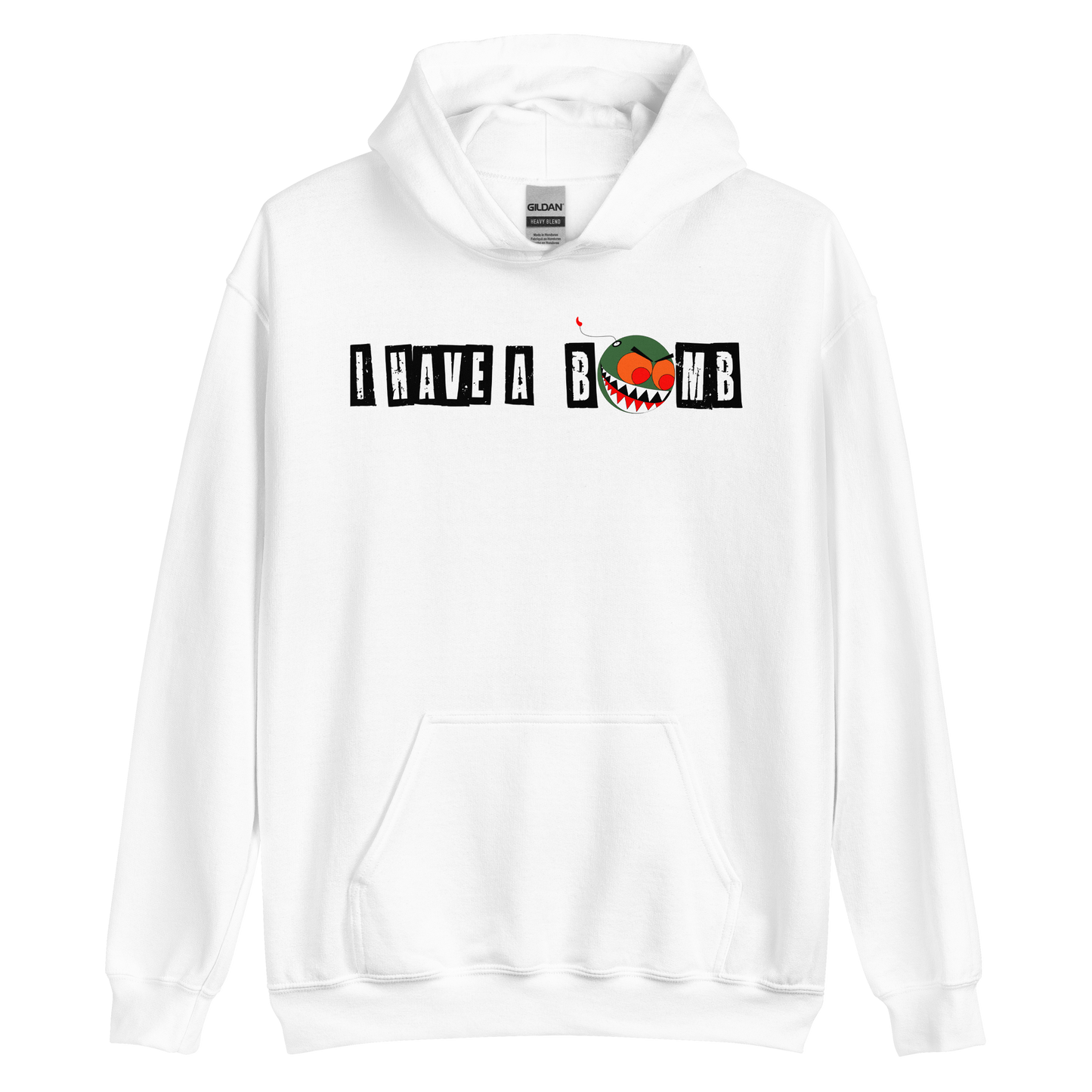 I HAVE A BOMB HOODIE BLACK TEXT (FRONT)