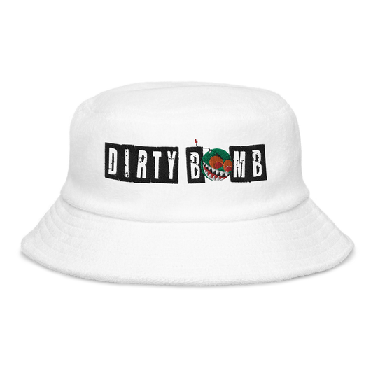 DIRTY BOMB EMBROIDERED TEXT LOGO BUCKET HAT (BLACK TEXT)
